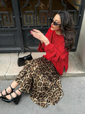 Dodobye 2024 Vintage Women's Leopard Print Satin Skirt Female Summer High Waist Midi Skirt Woman Fashion Elegant Long Skirts