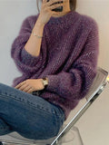 Dodobye-Glittering Lantern Sleeve Crew Neck Sweater