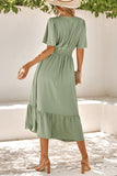 Dodobye-V Neck Ruffle Sleeve Long Dress