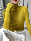 christmas outfit Dodobye Casual Skinny Long Sleeves Solid Color Half Turtleneck Sweater Tops