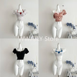 Dodobye Summer Women Vintage Mori Girl Two Pieces Set  Slim Short Sleeeve Tops Gyaru 2000s Aesthetic Fashion T-Shirts Hot Sexy Coquette