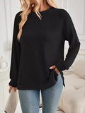 christmas outfit Dodobye High-Low Long Sleeves Pleated Solid Color Split-Joint Split-Side Round-Neck Sweatershirt