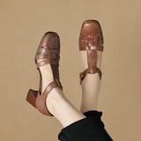 Dodobye Karolanne Square Toe Block Heels T-Strap Shoes