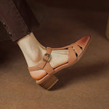 Dodobye Kineisha Pointy Toe Block Heels T-Strap Shoes