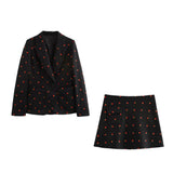 Black Friday Dodobye Autumn New Product Women's Casual Retro Strawberry Embroidered Suit Coat High Waist Mini Skirt Fashion Set