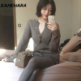 Dodobye Korean Commuting Outfit Two-piece Set Spring Semi Open Neck Knitted Sweater High Waisted Sequined Skirt Female Clothing