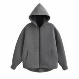 Black Friday Dodobye Casual Solid Zipper Hoodies Women Loose Drawstring Pockets Thick Sweatshirt Jackets Female Autumn Fashion Simple Outwear