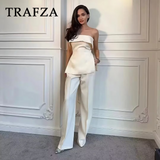 thanksgiving outfit Dodobye 2024 Spring Summer Women Elegant Solid Suit Fashion Casual Strapless Sleeveless Slim Short Tops+High Waist Zipper Pants