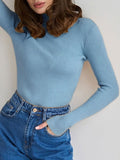 christmas outfit Dodobye Long Sleeves Skinny Solid Color Split-Joint High Neck Sweater Tops