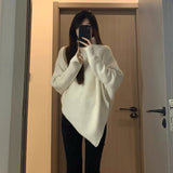 Black Friday Dodobye Irregular Knit Pullover Women Fashion Lazy Loose Solid Elegant Turtleneck Sweater Chic Vertical Pit Strip Harajuku Y2K Jumpers