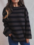 Black Friday Dodobye Casual Knitted Striped Sweaters Women Vintage Loose Long Sleeve Pullover Sweater Female Autumn Thick Soft Versatile Knitwear