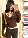 Dodobye Korean Fashion Knitted Fake Two Tops Basic Slim Bodycon Sweater Blouse Outwear Design Long Sleeve Clothing 2025 Autumn Chic