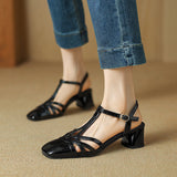 Dodobye Teresa Square Toe Block Heels T-Strap Shoes