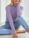 christmas outfit Dodobye Long Sleeves Skinny Solid Color Split-Joint High Neck Sweater Tops