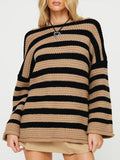 Black Friday Dodobye Casual Knitted Striped Sweaters Women Vintage Loose Long Sleeve Pullover Sweater Female Autumn Thick Soft Versatile Knitwear