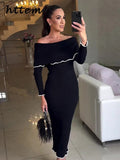 Dodobye Elegant Knit Off Shoulder Midi Dress Women Slim Slash Neck Long Sleeve Hip Package Female Dresses 2024 Autumn Lady Casual Robes