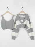 Dodobye-Stripe Splice Short Knit Cardigan