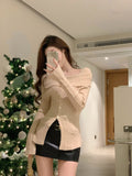 Dodobye 2025 Winter Red Casual Knitted Sweater Woman Slim Korean Style Elegant Tops Office Lady Long Sleeve Fashion Pullover Design