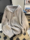 Black Friday Dodobye Korean Loose Solid Hooded Sweater Women Casual Knitted Buttons Soft Pullover Sweaters Female Autumn Chic Daily Warm Streetwear