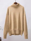 christmas outfit Dodobye High-Low Long Sleeves Solid Color Split-Joint High Neck Sweater Tops