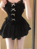 Dodobye Y2k Woman Gothic Black 2 Piece Set Spicy Girls Slim Tank Tops Basic Vest + Sweet  Kawaii Mini Skirt Harajuku Fashion Set Chic