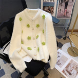 Black Friday Dodobye 3D Flower Knitted Cardigan Women V-Neck Fall Winter Warm Long-Sleeved Sweet Sweater Pearl Buttons Pretty Style Blouse