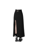 Dodobye Women Black Gothic Skirt Vintage High Waist A-Line Skirt Emo 2000s Fashion Harajuku Streetwear Y2k Long Skirt 90s Girls Clothes