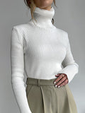 christmas outfit Dodobye Long Sleeves Skinny Solid Color High Neck Pullovers Sweater Tops