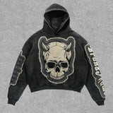 Dodobye Harajuku Skull Hoodie Oversized Streetwear Y2k Tops Hip Hop Sweatshirt Clothes Gothic Grunge Hoodies Women Men Clothing