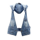 Dodobye Vintage Denim Vest Women Hooded Short Spring Summer 2025 New Korean Femme Slim Sleeveless Jacket Waistcoat Women Jeans Vest