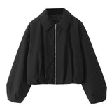 Black Friday Dodobye Autumn New Product Women's Casual Versatile Black Collar Long Sleeve Short Cotton Jacket Pilot Jacket Coat