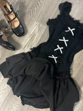 Dodobye Y2k Woman Gothic Black 2 Piece Set Spicy Girls Slim Tank Tops Basic Vest + Sweet  Kawaii Mini Skirt Harajuku Fashion Set Chic