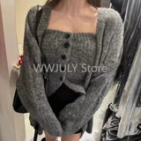 Dodobye Woman Korean Fashion 2 Piece Set Chic Slim Basic Tube Top Loose Lknitted Sweater Jacket Lazy Outwear Elegant Cardigan Design