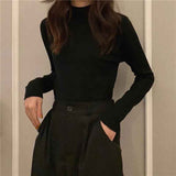 Black Friday Dodobye Harajuku Slim Knit Sweater Fall Winter Warm Mock Neck Simple Basic Casual Base Pullover Korean Solid Preppy All Match Jumpers