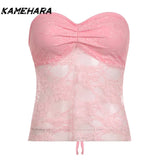 Dodobye Solid Backless Bandage Corset Top Sweet Lace Stitched Strapless Tube Tops Women Sexy Club Party Tee Y2k Camis 민소ë§?í‹?여성