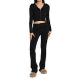 thanksgiving outfit Dodobye Women Y2k 2 piece Outfits Knit Pants Set Long Sleeve Zipper Hoodie Crop Jacket Flare Pants Matching Tracksuit