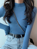 christmas outfit Dodobye Casual Skinny Long Sleeves Solid Color High-Neck Sweater Tops