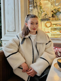 christmas outfit Dodobye Fashion Contrast Spliced Zipper Lapel Lamb Wool Jacket Women's Chic Casual Thick Warm Long Sleeve Coat Ladies Chic Outwear 2024