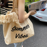 Dodobye Summer Vibes Letter Print Tote Bag