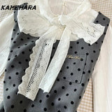 Dodobye Spring Autumn Wave Dot Dress Korean Version Bow Tie Up Shirt Women's Small Fragrant Style Mini Skirt Chic 2 Piece Sets