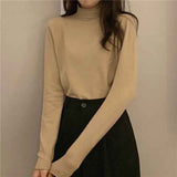 Black Friday Dodobye Harajuku Slim Knit Sweater Fall Winter Warm Mock Neck Simple Basic Casual Base Pullover Korean Solid Preppy All Match Jumpers