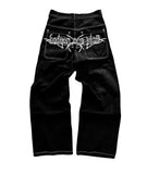 Dodobye Y2K Harajuku Gothic American Jeans Retro Pocket Embroidered Black Casual Loose High Waist Loose Personalized Jeans Wide  Pants