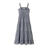 Dodobye Embroidery Plaid Long Dresses Women Sleeveless Slip Midi Dress Woman Pleated Backless Beach Dress Vintage Summer Dress