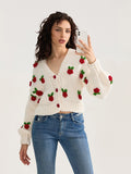 thanksgiving outfit Dodobye Women Knit Cardigan Long Sleeve Flowers Button Closure Fall Casual Jacket Sweater