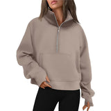 Black Friday Dodobye Casual Half Zipper Plush Hoodies Women Loose Solid Lapel Pockets Sweat Shirt Female Autumn Chic Warm Sports Yoga Outwear