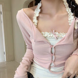 Dodobye Sweet 2 Piece Set Woman Pink Long Sleeve Fashion Tops Basic Casual Korean Style Blouse Design Kawaii Clothing 2025 Summer Chic