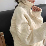 Black Friday Dodobye Turtleneck Knitted Pullovers Women Autumn Warm Solid Zipper Long Sleeve Casual Jumper Fashion Loose All Match Sweaters