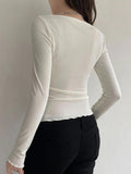 Dodobye-Lace Splice Square Neck Long Sleeve Tee