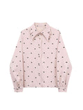 Dodobye Women Grey Bow Print Shirts and Blouses Y2k 90s Vintage Korean Harajuku 2000s Elegant Long Sleeve Polo-Neck Shirt Trashy Clothes