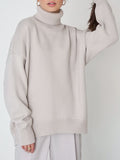 christmas outfit Dodobye Long Sleeves Loose Solid Color High Neck Knitwear Pullovers Sweater Tops